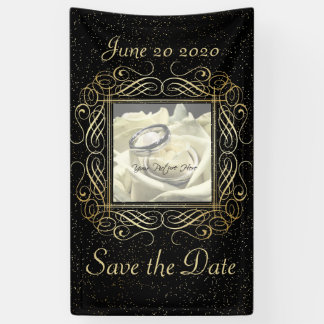 Save the Date Elegant Gold Foil Dots Look Script Banner