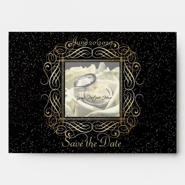Save the Date Elegant Gold Foil Dots Look Script Envelope (Front)