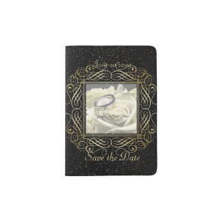 Save the Date Elegant Gold Foil Dots Look Script Passport Holder