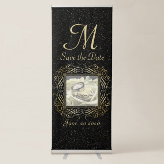 Save the Date Elegant Gold Foil Dots Look Script Retractable Banner