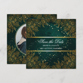 Save the date, Elegant Green and black Wedding Invitation