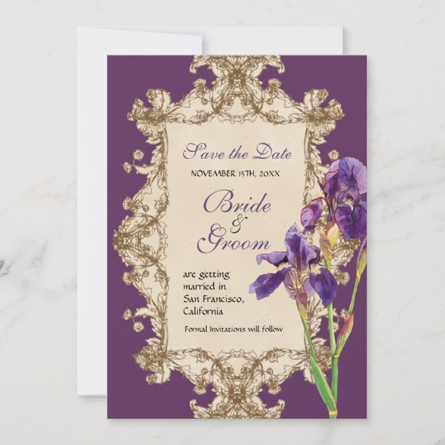 Save the Date - Elegant Iris Monogram Invitation (Front)