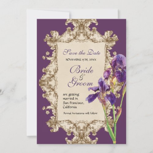 Save the Date _ Elegant Iris Monogram Invitation