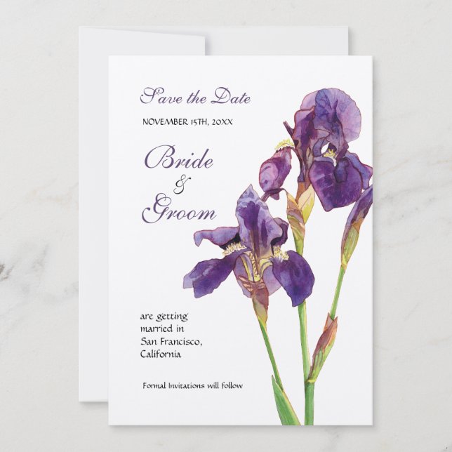 Save the Date - Elegant Iris Monogram Invitation (Front)