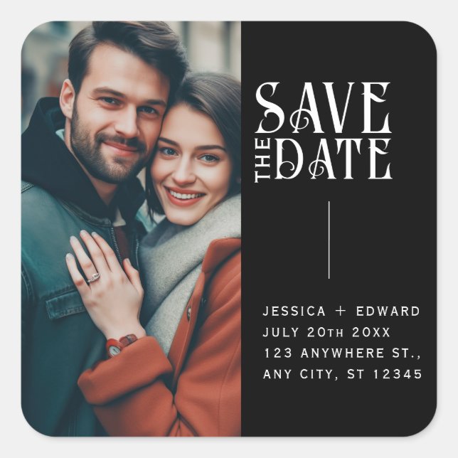 Save The Date Elegant Minimal Modern Script Photo  Square Sticker (Front)