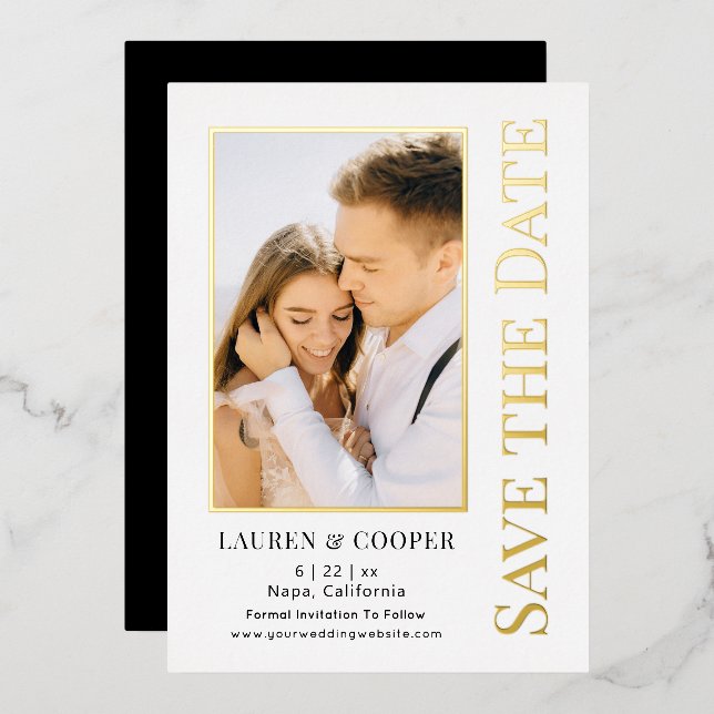 Save The Date Elegant Modern Wedding Gold Foil Invitation (Front/Back)