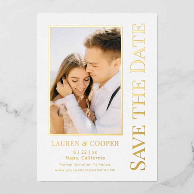 Save The Date Elegant Modern Wedding Gold Foil Invitation (Front)