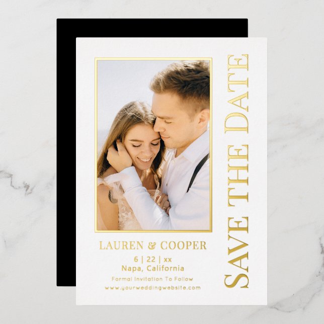 Save The Date Elegant Modern Wedding Gold Foil Invitation (Front/Back)