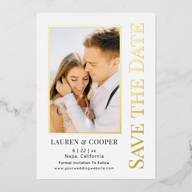 Save The Date Elegant Modern Wedding Gold Foil Invitation (Front)