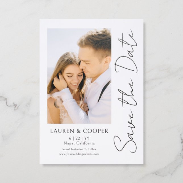 Save The Date Elegant Modern Wedding Letterpress Photo Cards (Front)
