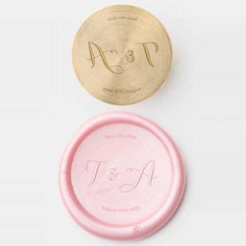 Save the Date Elegant Monogram Blush Pink Wax Seal Stamp