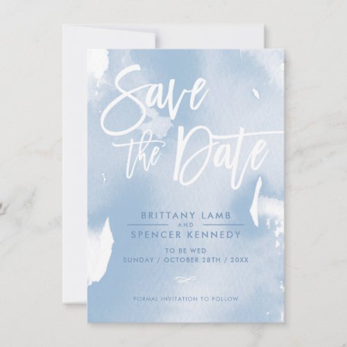 SAVE THE DATE elegant painted pale blue watercolor