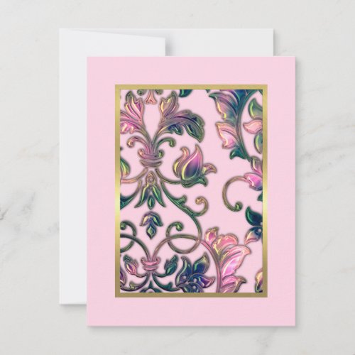 Save the Date Elegant Pink Navy and Green Damask