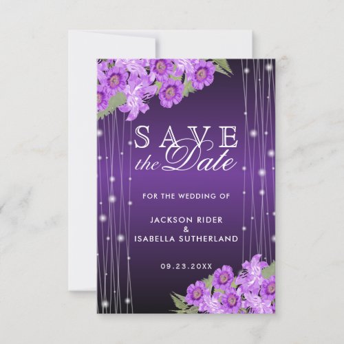 Save the Date Elegant Purple String Lights Floral