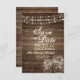 Save the Date Elegant Rustic Mason Jar Lights Invitation
