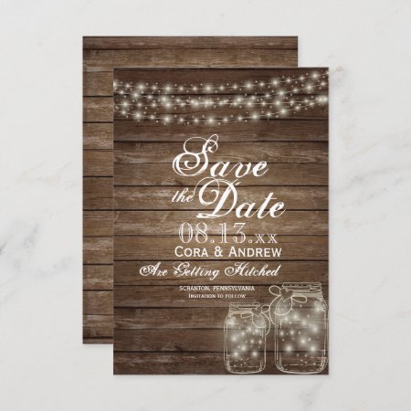 Save The Date Elegant Rustic Mason Jar Lights Invitation