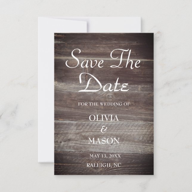 Save the Date Elegant Rustic Wood textured (Front)