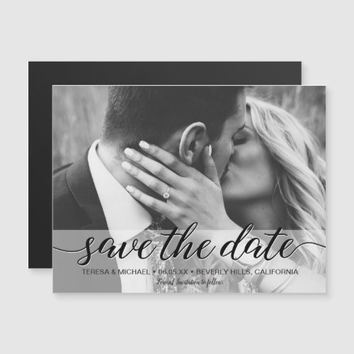 Save the date Elegant Script black and white photo