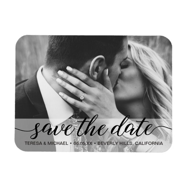 Save the Date elegant script engagement Photo Magnet (Horizontal)