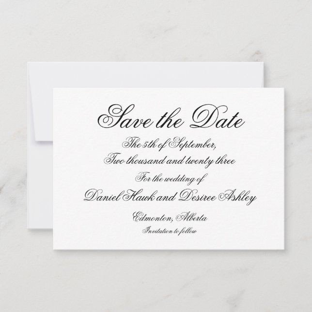 Save the Date Elegant Script - Formal Wording Note Card (Front)