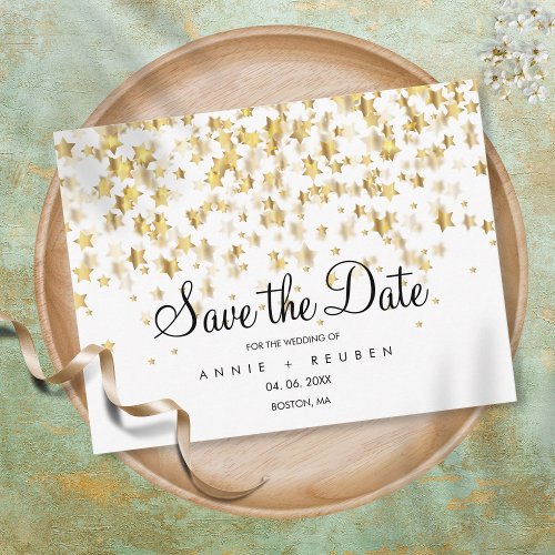 Save the Date Elegant Script Gold Stars Postcard