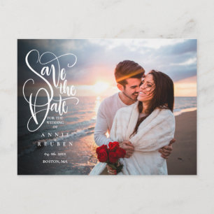Save the Date Elegant Script Photo QR Code Postcard