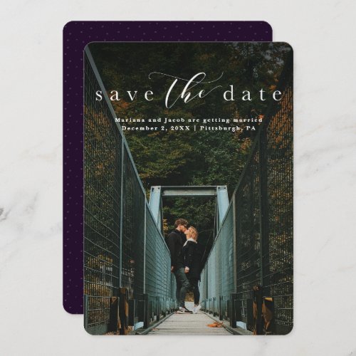 Save the date elegant script vertical photo card