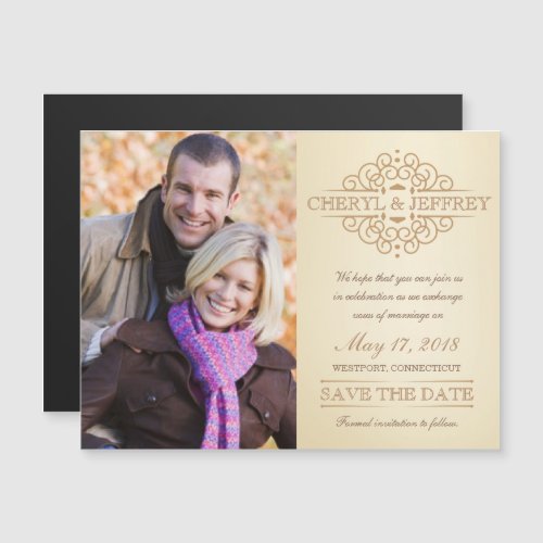 Save the Date Elegant Scroll Vintage Wedding Photo Magnetic Invitation
