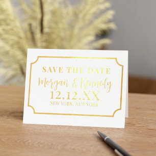 Save The Date Elegant Ticket Frame Gold Foil Card