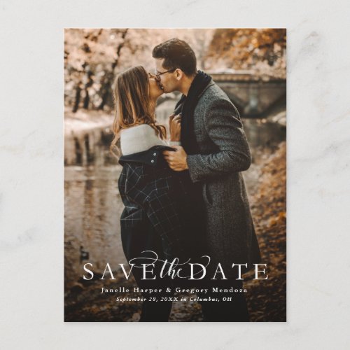 Save the date elegant vertical photo postcard