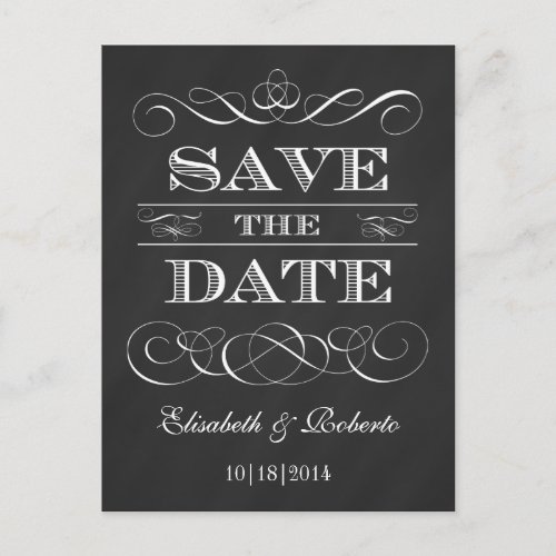 Save the Date Elegant Vintage Chalkboard Style Announcement Postcard