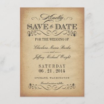 Save The Date - Elegant Vintage Parchment by weddingtrendy at Zazzle