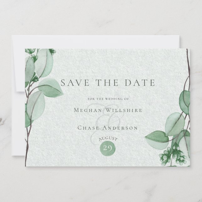 Save the Date  |  Elegant Watercolor Eucalyptus (Front)
