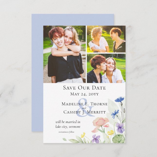 Save The Date Elegant Watercolor Wildflowers Invitation (Front/Back)