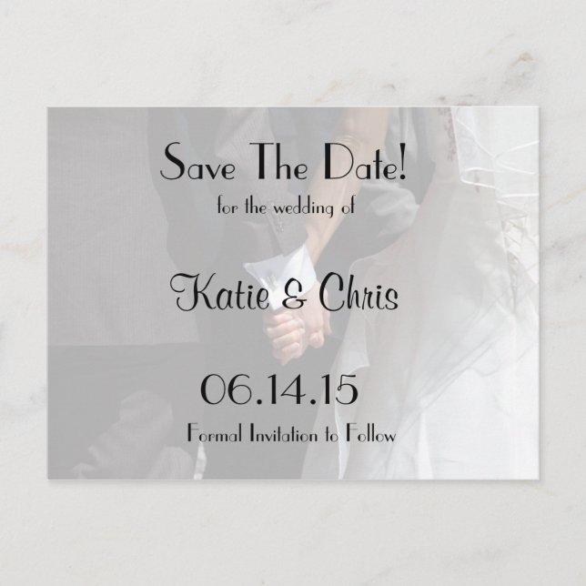 Save The Date Elegant Wedding Couple Holding Hands Announcement Postcard (Front)