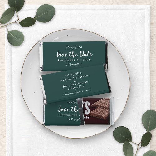 Save The Date Elegant Wedding Engagement Emerald Hershey Bar Favors