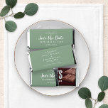 Save The Date Elegant Wedding Engagement Green Hershey Bar Favors<br><div class="desc">Our elegant romantic "Save the Date" engagement party & event favor design features "Save The Date" and your chosen date in two decorative flourishes in crisp white on the front. The back features the newly engaged couple's names and the city of the event in crisp white all on a stylish...</div>