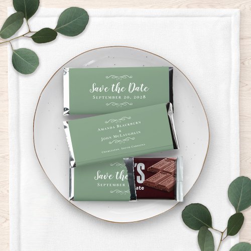 Save The Date Elegant Wedding Engagement Green Hershey Bar Favors