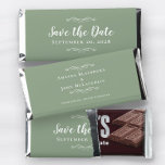 Save The Date Elegant Wedding Engagement Green Hershey Bar Favors<br><div class="desc">Our elegant romantic "Save the Date" engagement party & event favor design features "Save The Date" and your chosen date in two decorative flourishes in crisp white on the front. The back features the newly engaged couple's names and the city of the event in crisp white all on a stylish...</div>