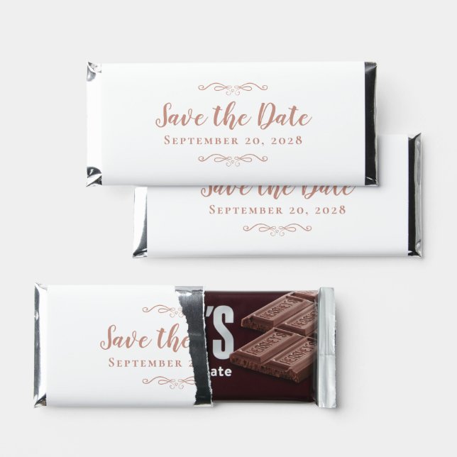 Save The Date Elegant White Blush Pink Engagement  Hershey Bar Favors (Front)