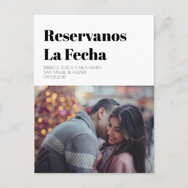 Save the Date en Español,  Reservanos la fecha Announcement Postcard (Front)