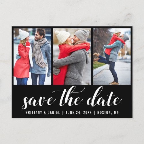 Save The Date Engagement 3 Photo Blk Postcard