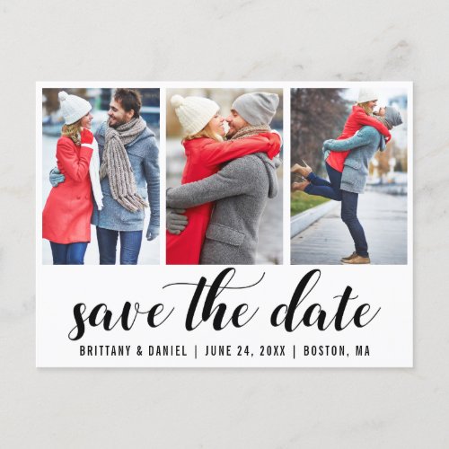 Save The Date Engagement 3 Photo Postcard