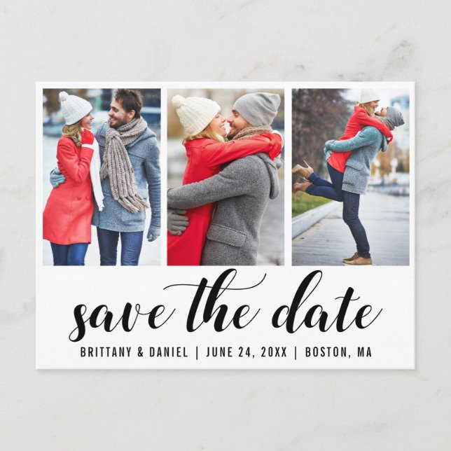Save The Date Engagement 3 Photo Postcard (Front)