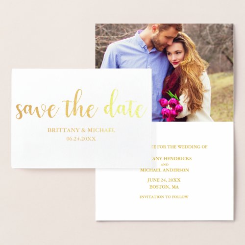 Save The Date Engagement Announcement Photo Gold
