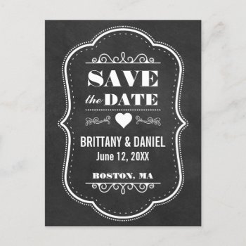 Save The Date Engagement Chalkboard Postcard W by HappyMemoriesPaperCo at Zazzle