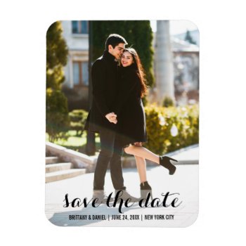 Save The Date Engagement Modern Magnet L by HappyMemoriesPaperCo at Zazzle