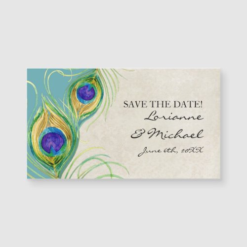 Save the Date Engagement Peacock Feathers Aqua