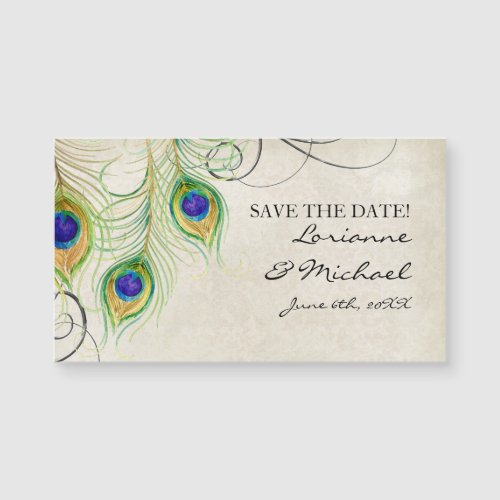 Save the Date Engagement Peacock Feathers Gold