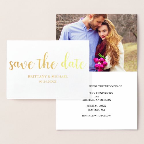 Save The Date Engagement Photo Announcement Gold